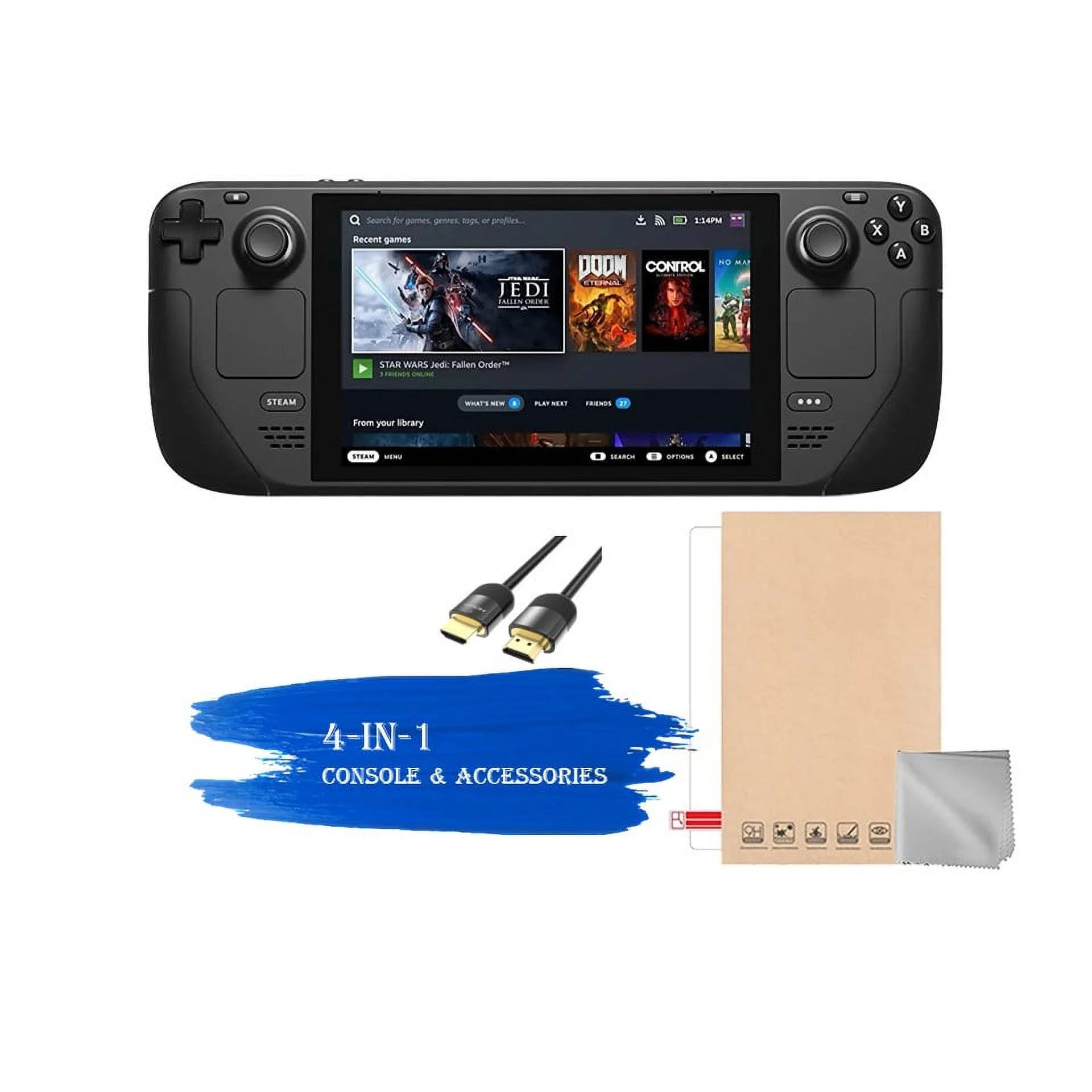 Valve Steam Deck 256GB Handheld Console, 7-inch Touchscreen Display, 1280x800 Resolution, Ergonomic Design, Mytrix HDMI Cable, Lens Cloth, Screen Protector, 3 Accessories: 4 in 1 Bundle