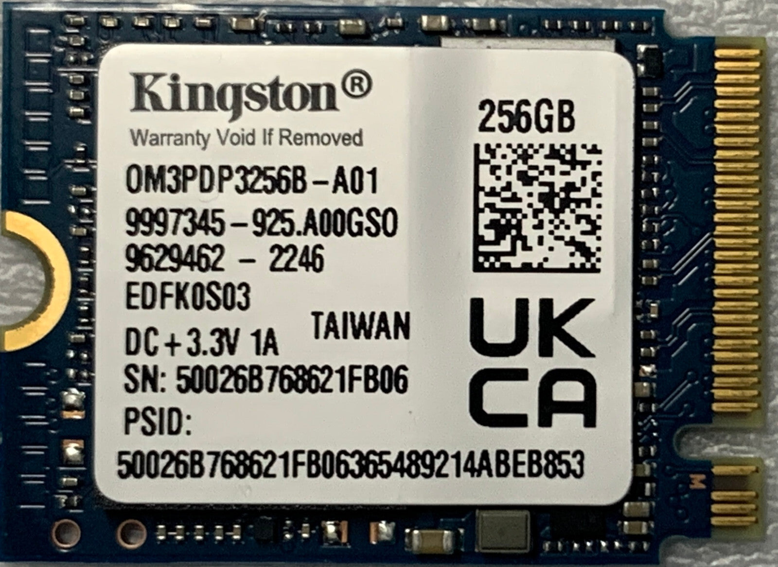 Kingston New Open Box 256GB 2230 SSD M.2 NVMe Steam Deck Surface 0m3pdp3256b-a01
