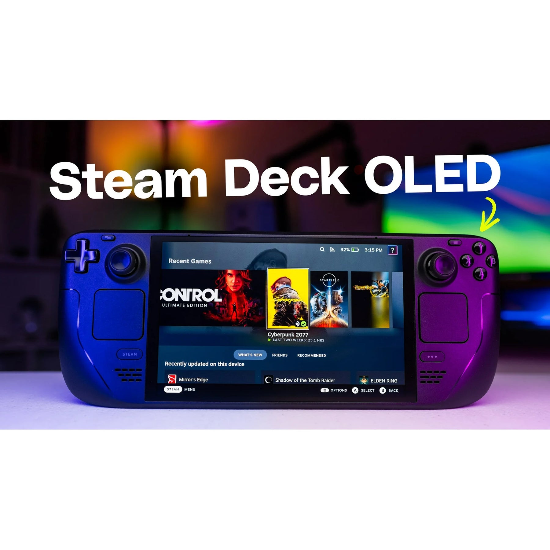 Valve Steam Deck OLED 2TB Upgraded Handheld Gaming Console 16GB RAM, 7.4" inch, 90Hz, 1280 x 800, SteamOS 3, Silicone Cover Tempered Glass Film Bundle